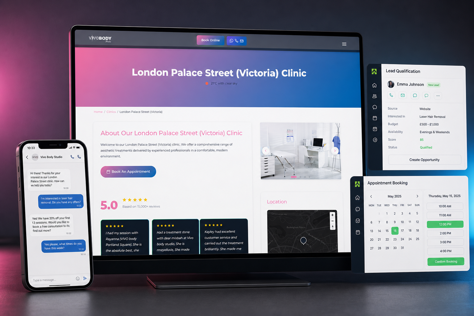 Two clinic brands, one GHL pipeline, GBP 620K influenced.