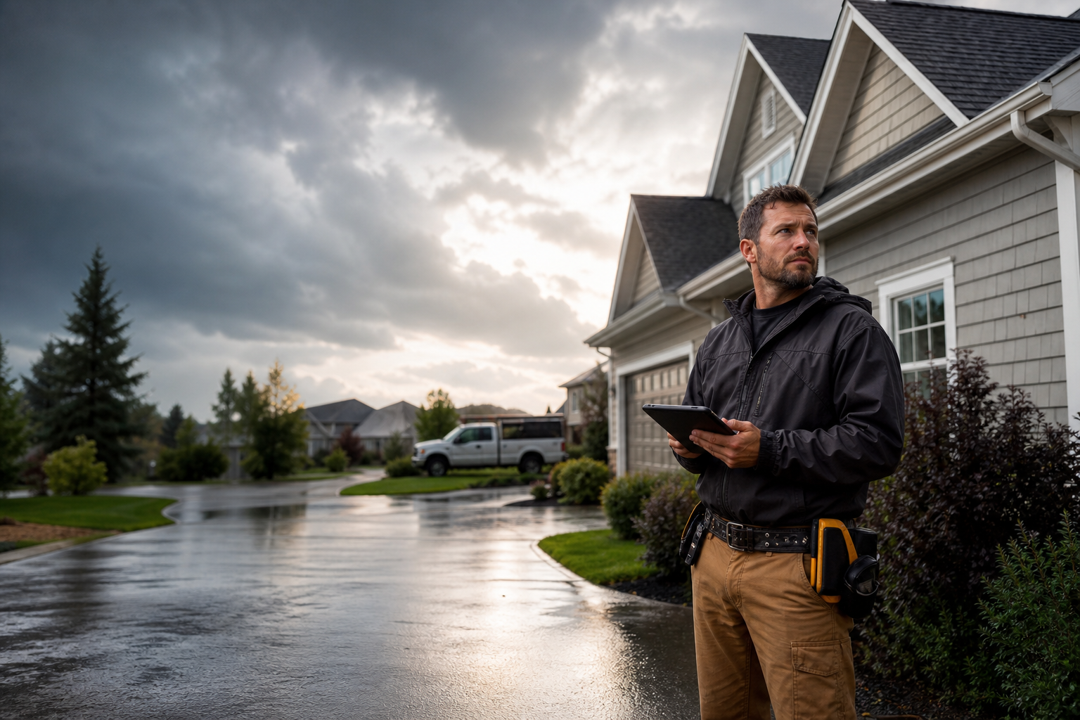 Roofer helping after a residential storm